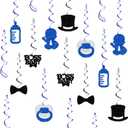 Boss Baby Shower Decorations for Boys, Black Blue Glitter Boss Boy Hanging Swirls for Welcome Baby Boy Baby Shower Gender Reveal 1st Birthday Party Supplies