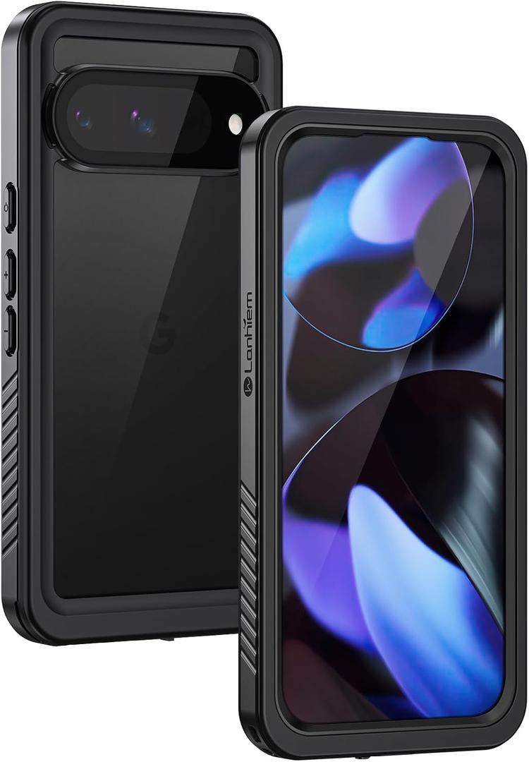 Lanhiem for Pixel 9 Case, IP68 Waterproof Dustproof Case with Built-in Screen Protector, Rugged Full Body Shockproof Protective Clear Cover for Google Pixel 9 6.3 Inch, Black