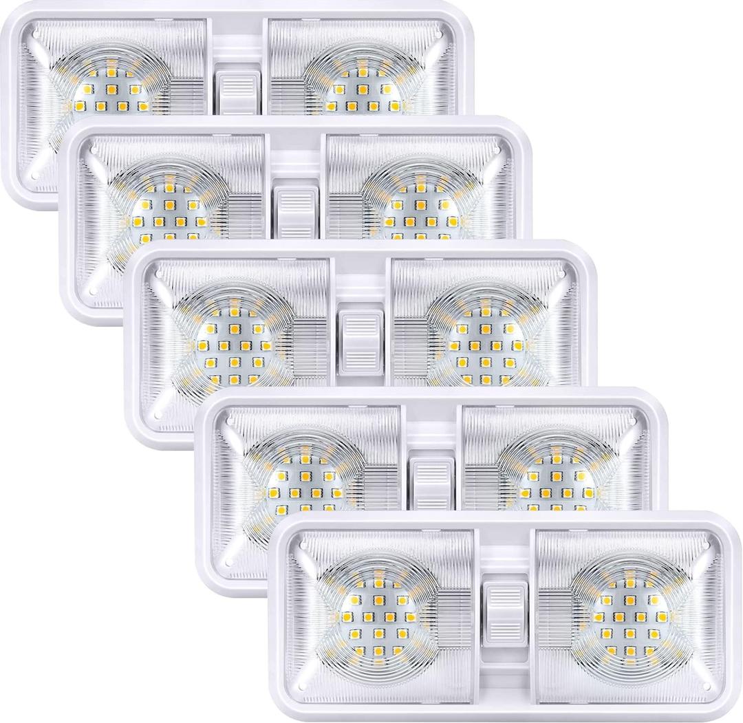 Kohree RV Lights Interior, Upgrade 800 Lumens RV LED Ceiling Lights, 12V RV Lights Fixture with ON/OFF Switch for RV Car Trailer Camper Boat, Natural White 4000-4500K, 48X5050SMD (5PCS) (A-5 Packs/Double Dome)