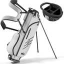 Lightweight 4-Way Golf Stand Bag Compact Carry/Range Bag, Ideal for Half Set (7-8 Clubs), Comfortable Backpack Strap, Stable Auto Stand with Rain Hood (Silver Gray)