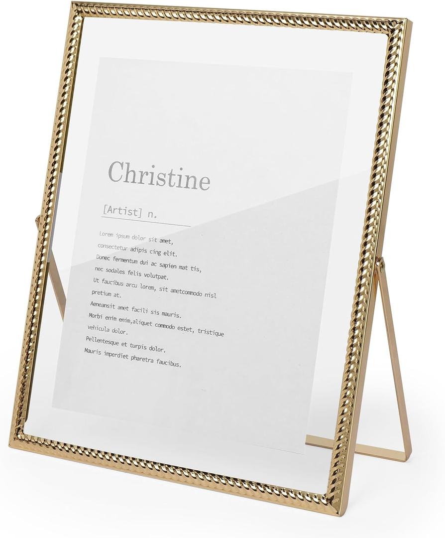 8x10 Picture Frame Gold Floating Frame, 8 by 10 Vertical Gold Metal Photo Frame with Glass Front for Tabletop Display, Elegant Design for Holiday Birthday Wedding Pictures Home Office Decor