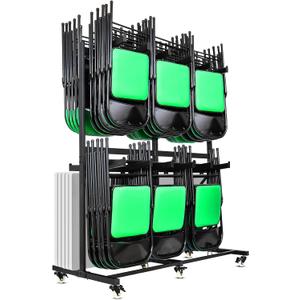 Folding Chair Cart Storage Rack Thickened Two Tier Heavy Duty Folding Table Chair Racks for Storage with Locking Rubber Wheels can Withstand 800LBS Capacity