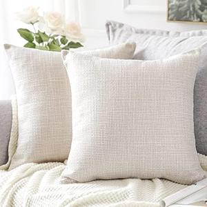 OTOSTAR Linen Super Small Size Throw Pillow Covers Set of 2 Decorative Square Pillowcases Cushion Covers 14x14 Inch for Home Decor Sofa Bedroom Car 35 x 35 CM Beige