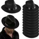 Funny Party Hats Black Fedora Gangster Hat Costume Accessory - Pack of 12