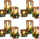 24 Pcs Wooden Candle Lantern Include 12 Wedding Lantern Centerpiece 12 Flameless Decorative Candles Holders Wedding Centerpieces for Tables Party Decor(Brown)