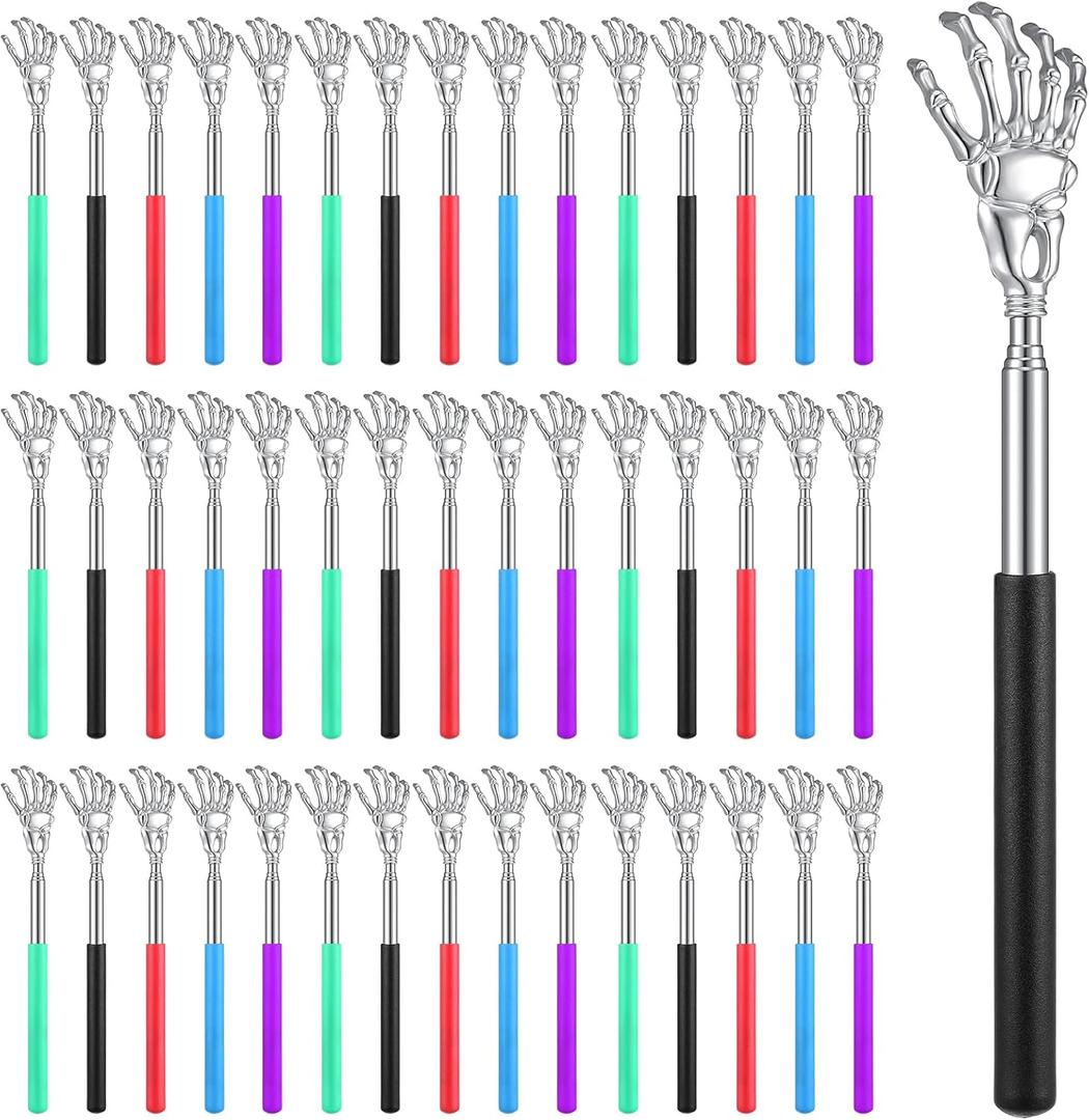 50 Pieces Back Scratchers Telescoping Back Scratcher Bulk for Women Men Skull Hand Shaped Extendable Stainless Steel Massage Tool for Adults Christmas Gift