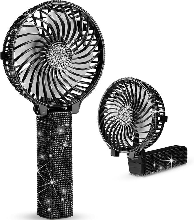 Mudder Rhinestone Bling Handheld Bride Fan Crystal, Black, Foldable
