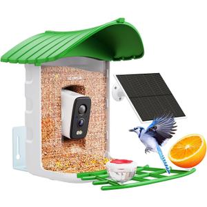 Bird Feeder with Camera, HD Birdwatching Camera with 1 Year Trial AI Identify, 4 DIY Add-ons, Smart Birds Cam with Solar Panel for Outdoor, Auto Record Videos, Gift for Bird Lover (Mint Green)