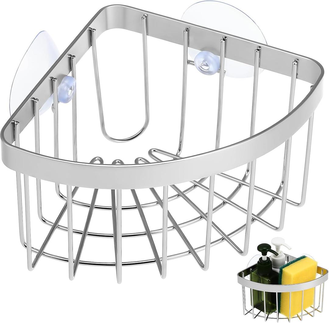 Kichvoe Suction Sponge Holder for Kitchen: Movable Sink Sponge Holder with Strong Suction Cup 304 Stainless Steel Soap Dish for Bathroom Kitchen