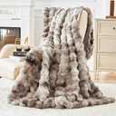 Ultra Soft Cozy Faux Fur Throw Blanket, Fuzzy Plush Thick Bubble Blanket, Oversize Luxury Fluffy Blanket for Couch, Sofa, Bedroom, and Living Room, 50x60 Inches, Tie-Dye Light Taupe