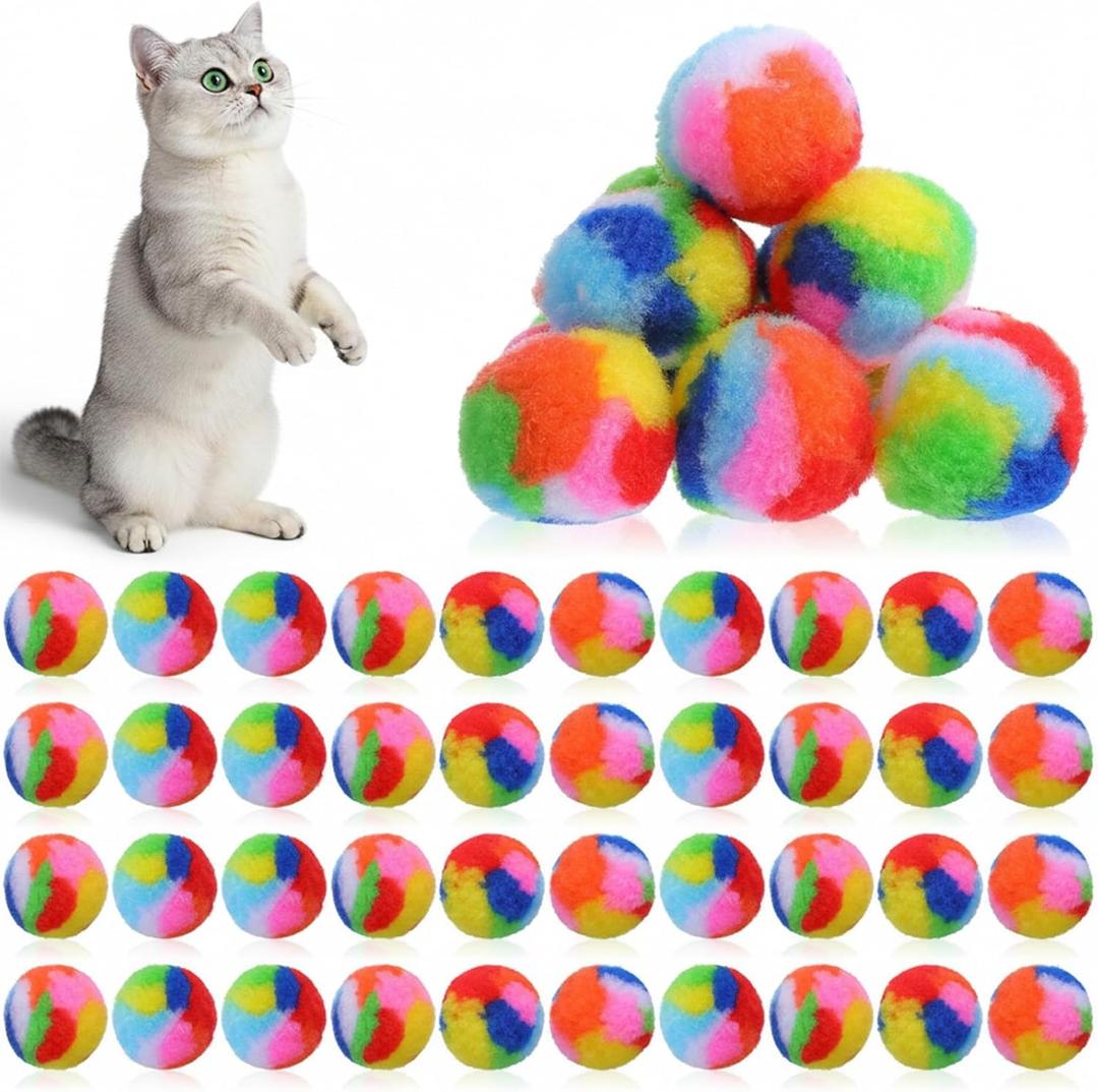40 Pcs Soft Plush Cat Ball Rainbow Pom Pom Cat Toy Balls Fuzzy Puff Kitty Colorful Balls for Indoor Pet Cats Kitten Interactive Playing Exercising Training Favorite Toy Lightweight