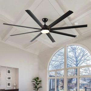 Dodomomocde 84 Inch Ceiling Fan with Lights and Remote Black Indoor/Outdoor Ceiling Fans for Patios Kitchen Living Room Porch Garage Shop Reversible Quiet DC Motor, 8 Aluminium Blades