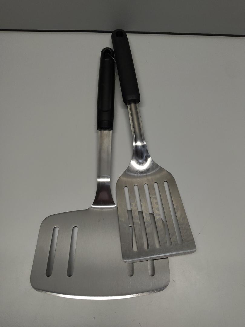Two Stainless Steel Slotted Spatulas For Kitchen And Grill