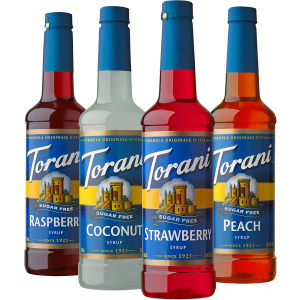 Torani Sugar Free Flavored Drink Syrup Soda Flavors Variety Pack, Raspberry, Coconut, Strawberry & Peach, 25.4 fl oz, BBD: 29 Jan 2026 (Set of 4)