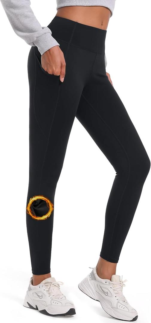 SEVEGO Women's 28" Fleece Lined Yoga Leggings Thermal Winter High Waisted Workouts Pants with Pockets