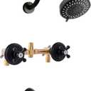 2 Handle Shower Faucet Set, Matte Black Two Handle Shower Faucet Set with Tub Spout 2 Knobs Tub and Shower Trim Kit Combo Set Wall Mounted Shower System Complete