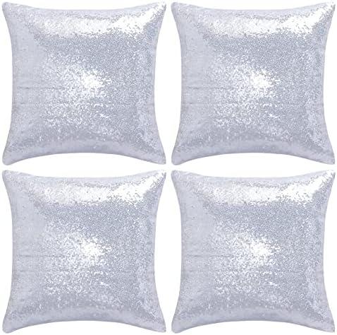 Miayon Silver Sequin Pillow Covers Square Glitter Pillow Cases Decorative Sparkling Throw Pillow Cover Cushion Case for Bed Sofa Bedroom Living Room Valentine's Day Wedding Home Decor (18"x18",7 Pack)