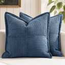 MIULEE Blue Corduroy Pillow Covers 16x16 Inch with Splicing Set of 2 Soft Boho Striped Pillow Covers Broadside Decorative Textured Summer Coastal Pillowcases for Couch Cushion Bed Livingroom