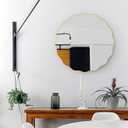 Gold Scalloped Circle Mirror 24" Wavy Edge Round Wall Mirror for Bathroom Modern Hanging Leaning Wood Frame Vanity Mirror Decorative for Bedroom Living Room Entryway