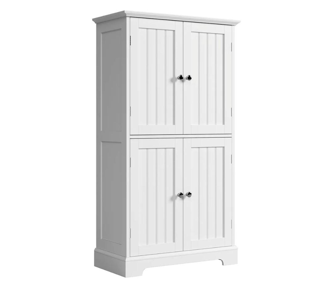 ChooChoo Bathroom Floor Cabinet, Modern Bathroom Storage Cabinet with 4 Doors and Adjustable Shelves, Freestanding Cupboard for Living Room, White