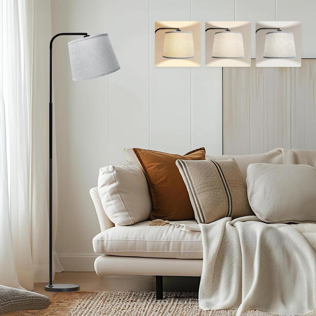 AKASUKI Floor Lamp for Living Room with 3 Color Temperatures, Foot Switch Standing Lamps for Living Room, Bedroom, Office, Arc Mordern Floor Lamp with 9W LED Bulb Included (White)