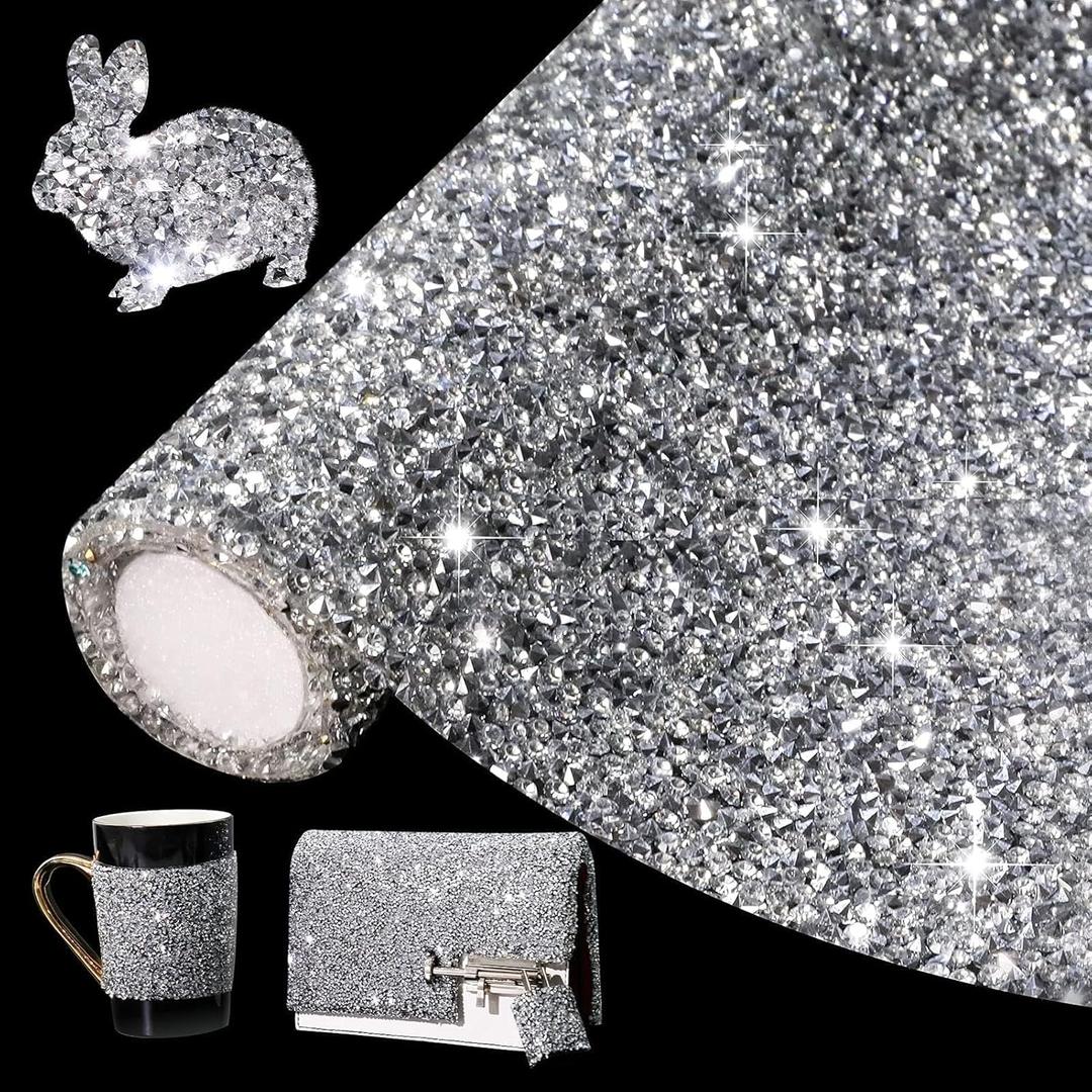 Locacrystal Bling Rhinestone Sticker DIY Home Decor Stickers Self-Adhesive Crystal Sheet Stickers for Cars & Crafts Decoration(Silver,9.4" x 15.8")
