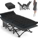 Camping Cot, 28'' Wide Heavy Duty Sleeping Bed for Adult, Protable Folding Cot with Mattress & Carry Bag (Black), 75 inches x 28 inches x 15 inches