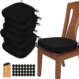 BUYUE Thickened 2.5" Dining Chair Cushions Set of 6, U-Shape High Density Foam Comfortable Chair Pads for Kitchen, Slip Resistant Indoor Seat Cushions (6 PCS, Black), 6 Counts