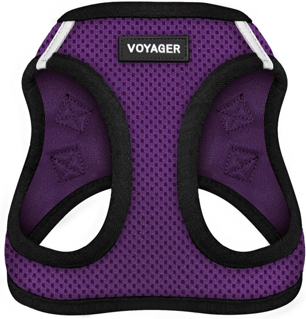 Best Pet Supplies - All Weather Mesh, Reflective, No Pull Harness for Small, Medium Dogs, Cats - Secure with Hook & Loop Fastener, Buckle, Double D-Rings - Purple/Black Trim, L (L (Chest: 18 - 20.5"))