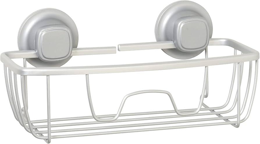 Zenna Home NeverRust PowerGrip Aluminum Suction Basket shower caddy, 1-Shelf