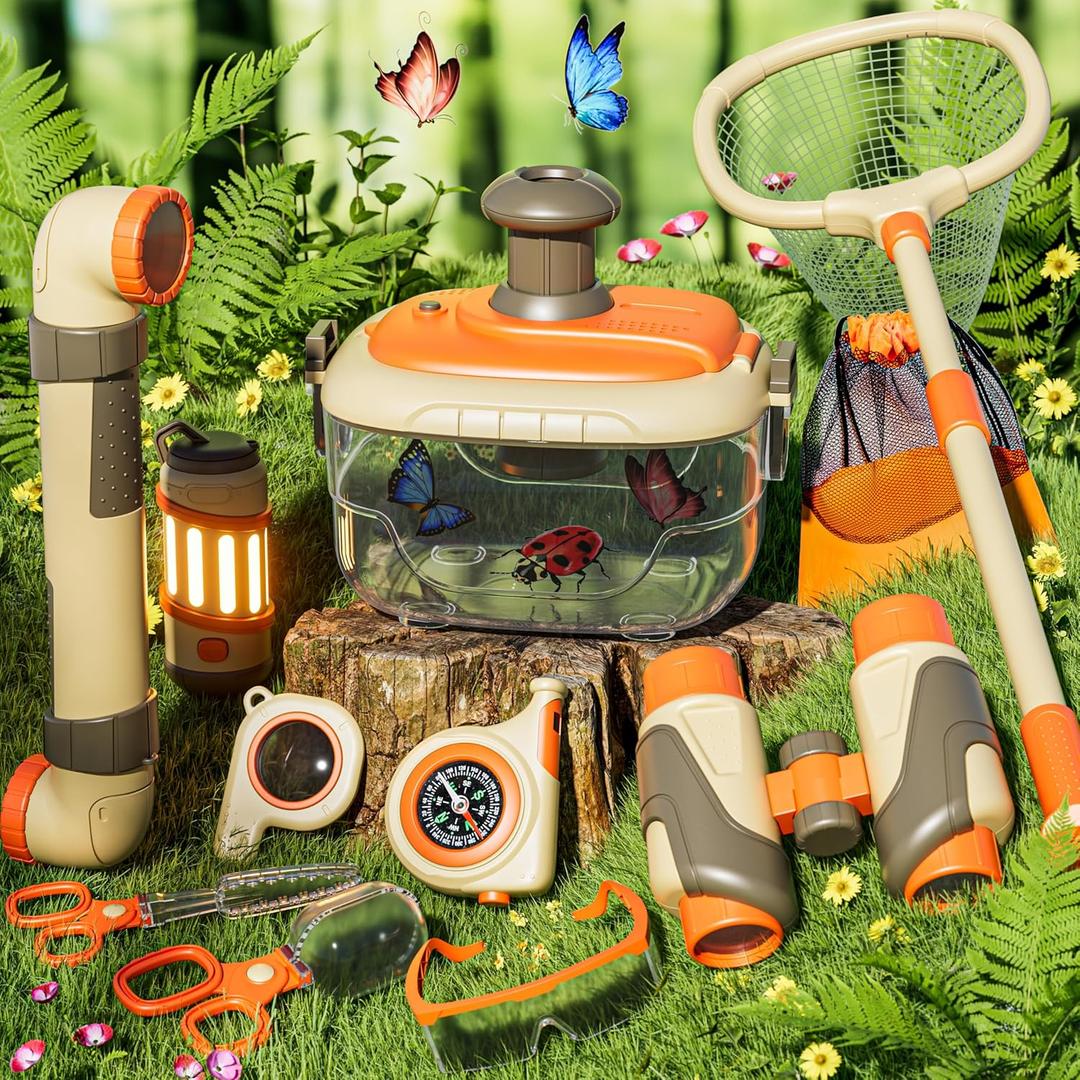 11PCS Bug Catcher for Kid, Explorer Outdoor catching Collection w/ Binoculars, Summer Outside Activities Camping Gift Idea Toys for 3 4 5 6 7 8+ Age Year Toddler Boy Girl