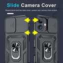 Janmitta Case for iPhone 11 Pro Max Phone Cover Built in Slide Camera Lens Cover+Screen Protector,Heavy Duty Shockproof Full Body PhoneCase with Finger Ring Holder Kickstand,Black