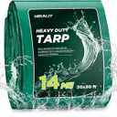 HIRALIY 14 Mil Tarp Waterproof 20x30 Feet, Thick Heavy Duty Tarp with Reinforced Grommets for Firewood, Roof, Camping, Patio, Pool, Boat, Dump Trailer (Green)