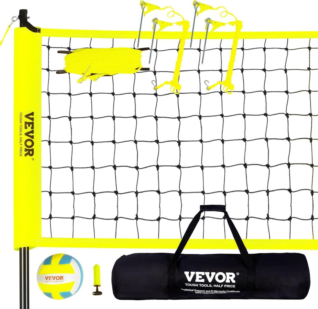 VEVOR Portable Volleyball Net Set, Adjustable Height Steel Poles with PVC Volleyball Pump, Carrying Bag for Beach Backyard