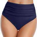 Tempt Me Women's High Waisted Bikini Bottom Tummy Control Ruched Bathing Suit Swim Bottom (Blue, M)