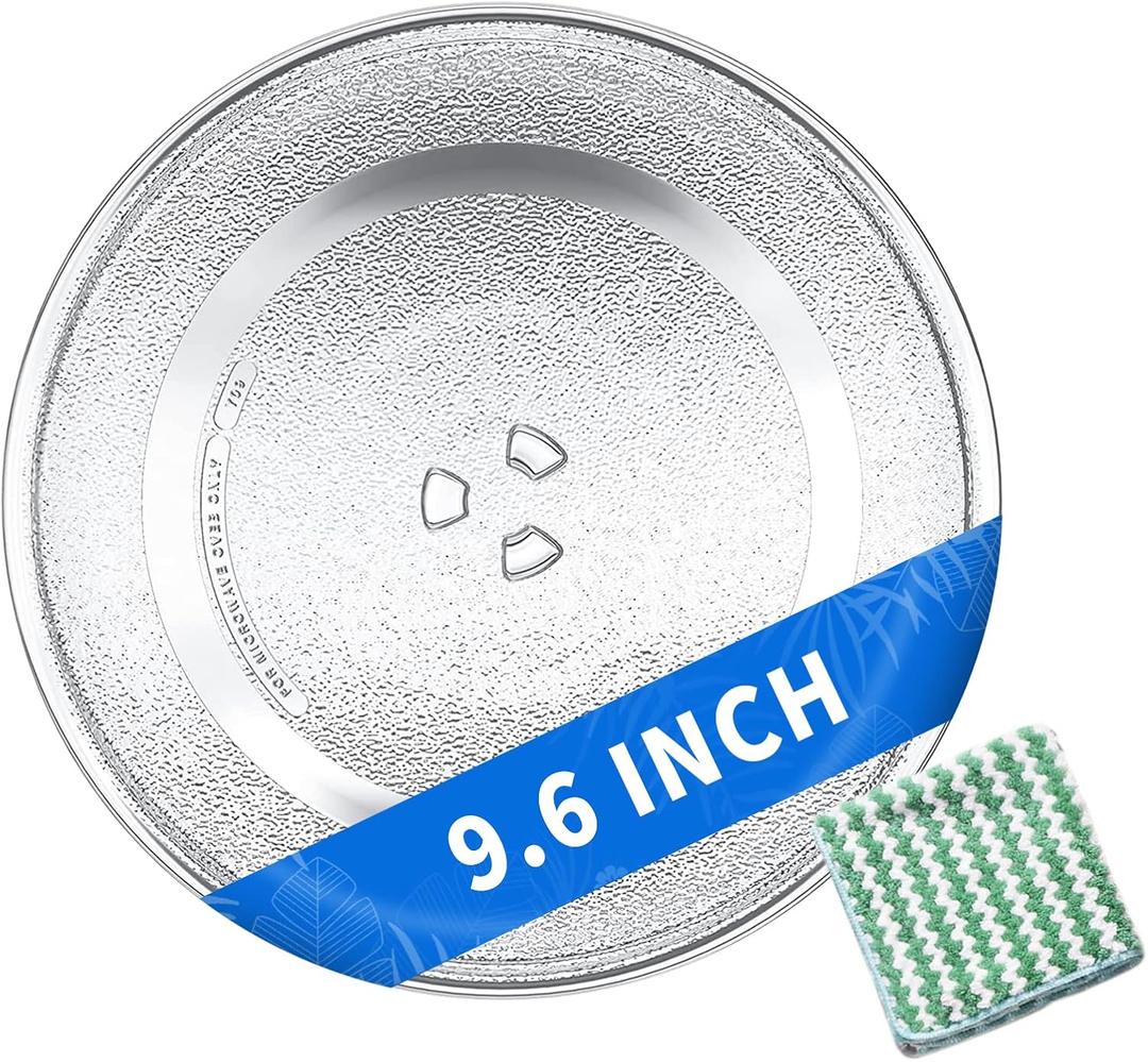 9.6" Microwave Plate Replacement for Panasonic Microwave Glass Plate F06016D00XN, A06015G10XN and More 9.6" Small Microwave Glass Turntable Tray to Fit Y Coupler with 11/16" in Diameter