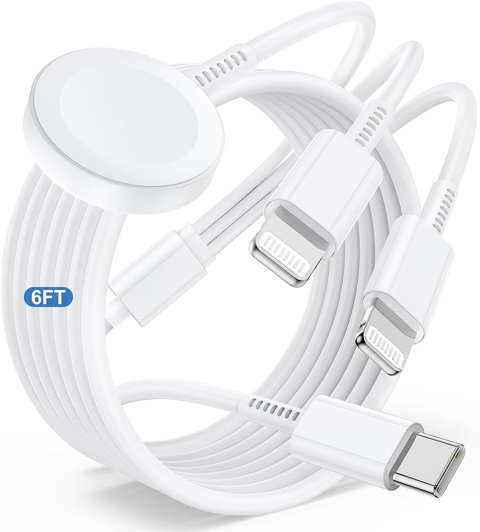 for Apple Watch Charger Fast Charging,3 in 1 Multi Charger Lightning Cable,iWatch Charger Cord 6FT for iWatch Ultra3/2/1/SE 3/2 Series 11/10/9/8/7/6/5/4,for iPhone14/13/12/11/10 Pro/Pro Max/Plus