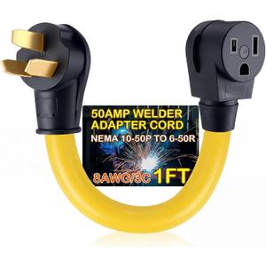 Kanayu 10-50P to 6-50R 50amp Welder Adapter Cord Compatible with NEMA, 3 Prong Range Stove Oven to Welder Plasma Cutter Adapter with Ergonomic Handle Heavy Duty STW 8 AWG*3C, 1ft, ETL Listed