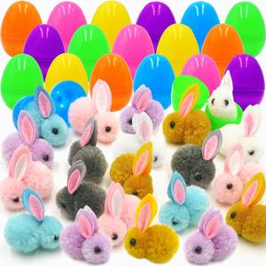 24 Pack Easter Eggs Fillers with Plush Bunny, Easter Basket Stuffers Mini Colorful Bunny Filled Easter Eggs Hunts Party Favors for Kids Toddler Teens Boys Girls