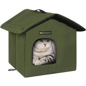 Rest-Eazzzy Cat House for Outdoor Cats, Weatherproof and Insulated Feral Cat House with Mat and Clip, Easy to Put Together, Selfwarming Cat Shelter for Summer(Olive Green, Canopy House X 1)