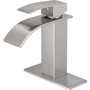 VOTON Bathroom Faucets Brushed Nickel Waterfall Bathroom Sink Faucet Modern Single Handle Bathroom Faucet for 1 or 3 Holes with Deck Plate