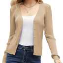 Women's Long Sleeve Ribbed Knit V Neck Button Down Slim Fitted Cropped Cardigan (Beige, XL)