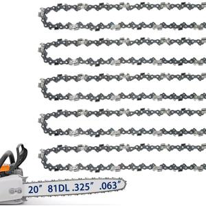 5 Pack 20 Inch Chainsaw Chain Fit Stihl .325" Pitch .063" Gauge 81 Drive Links for 26RS-81, 26RM3-81 for Stihl MS290, MS291, MS271, MS261, 3639-005-0081, Oregon V81, L81, 22LPX081G and More