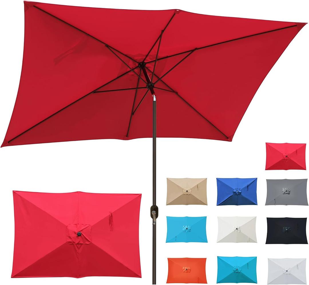 Blissun Rectangular Patio Umbrella, Table Market Umbrella with Tilt and Crank, Outdoor Umbrella for Garden, Deck, Backyard, Pool and Beach