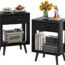 Nightstands Set of 2 with Fabric Storage Drawer and Open Wood Shelf, Side Table with Storage for Bedroom, Night Stand with Drawer for Bedroom, Bedside Tables - Black 24" H (M(15.7"D x 11.8"W))
