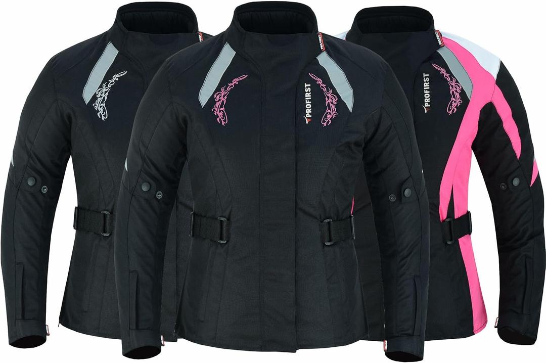 PROFIRST Women’s Motorcycle Jacket with CE Armor – Waterproof 4 Season Riding Jacket with Reflective Panels & Adjustable Fit, Large