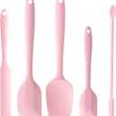 5 Piece Pink Silicone Spatula Set, Heat Resistant Rubber Spatulas Set, Silicone Kitchen Utensils Set Dishwasher Safe for Nonstick Cookware Baking Cooking