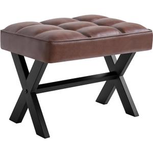IBUYKE Small 12" H Footrest Stool, Square PU Foot Stool with Metal X-Leg, Multi-Use as Small Side Table, Step Stool for Living Room, Bedroom, Entryway, Office, Dark Brown WBD012Z
