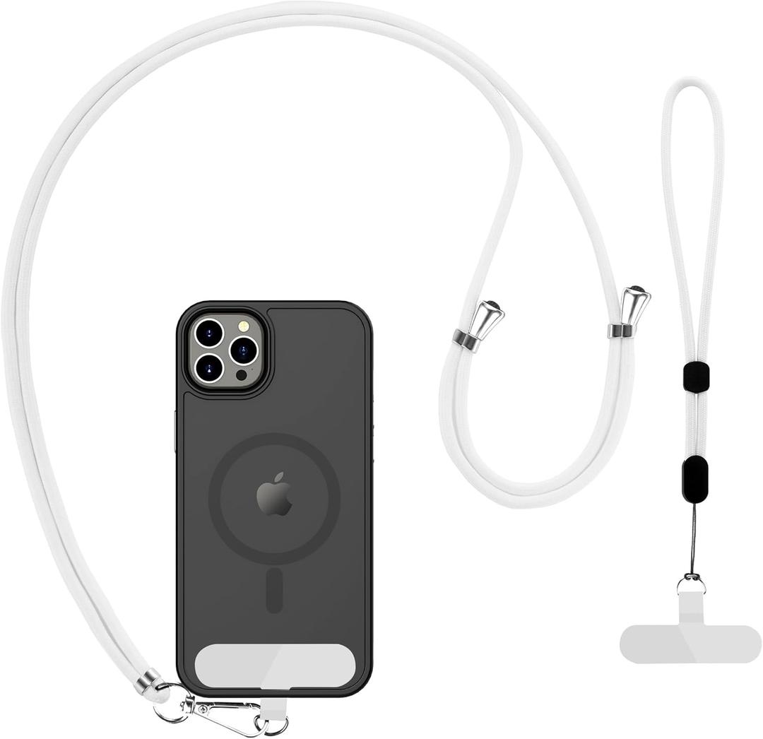 CACOE Phone Lanyard 2 Pcs-1 Pcs Adjustable Neck Strap, 1 Pcs Wrist Strap, 2 Pads, Universal Crossbody Multi functional Cell Phone Lanyards Compatible with Most Smartphones(White)