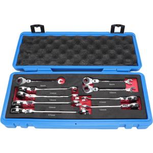 9Pcs Metric Open Flexs Heads Ratcheting Wrench Combination Set 8-17mm, Metric Spanner with 72 Teeth, Chrome Vanadiums Steel Tubing Ratchet 180 Degree Adjustable